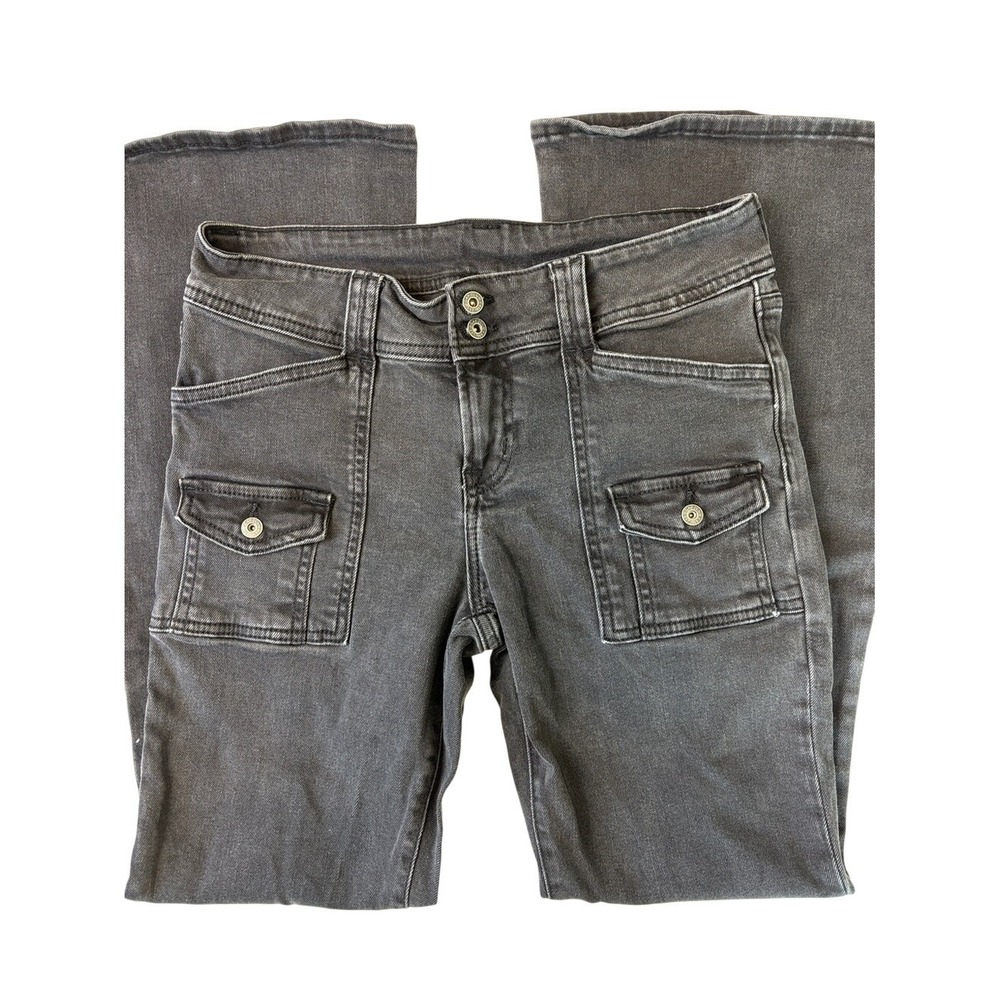 Gap Y2K Flare Jeans Black Wash Size 28/6 Regular Front Flap Pocket Stretch